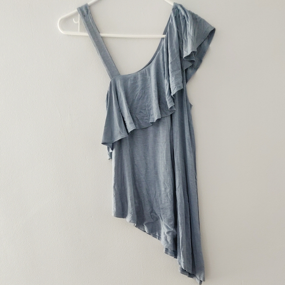 ASYMMETRICAL RUFFLE BLUE TOP SIZE S - Picture 2 of 2